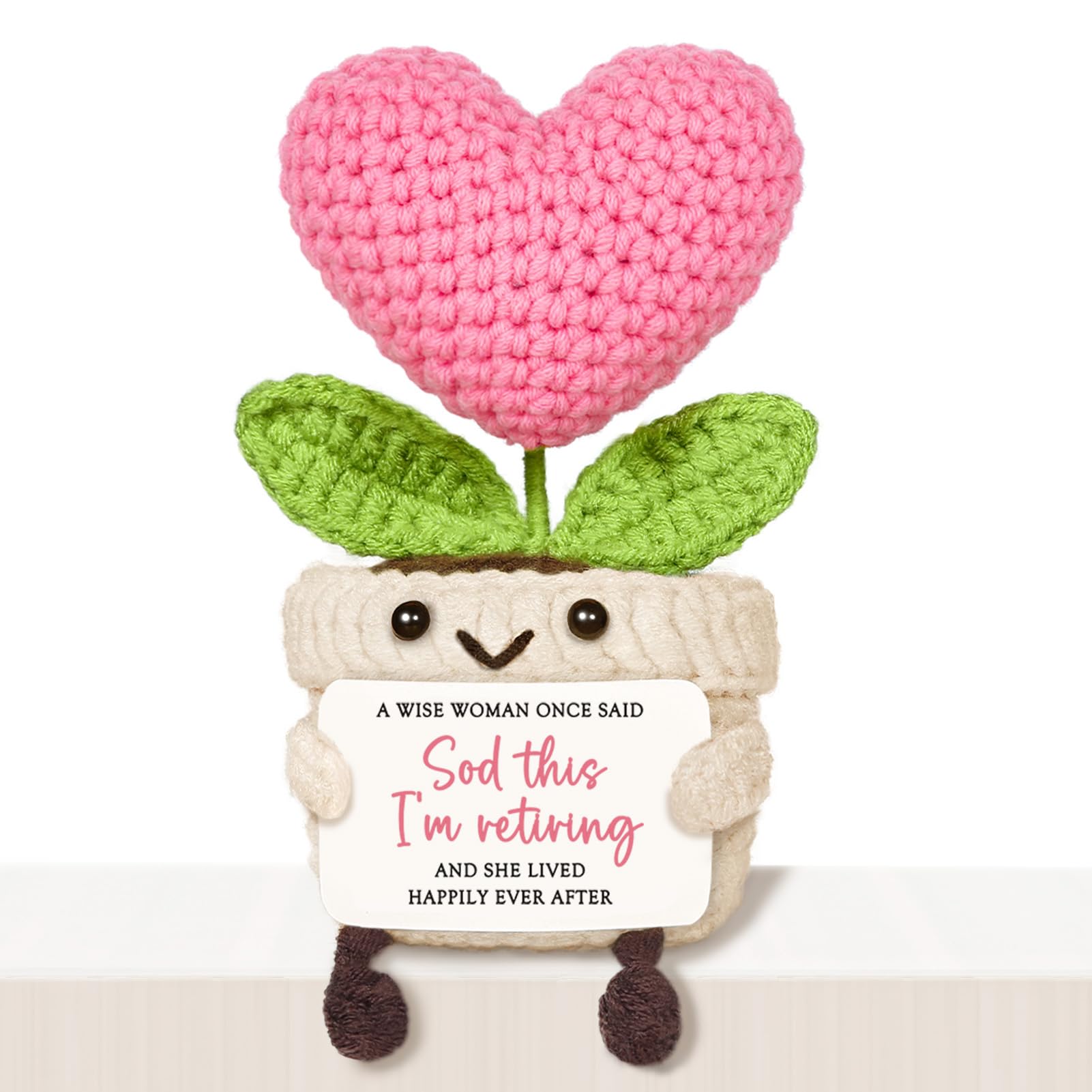 Giftasy Retirement Gifts for Women - Handmade Crochet Cute Heart Flower - Funny Retirement Gift for Colleagues, Teachers, Friends, Family, Adorable Home Gift for Women