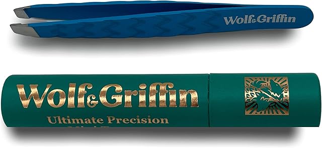 Wolf & Griffin Mini pęseta Ultimate Precision | Profesjonalna pęseta do brwi ze stali nierdzewnej dla mężczyzn i kobiet | niebieski morski