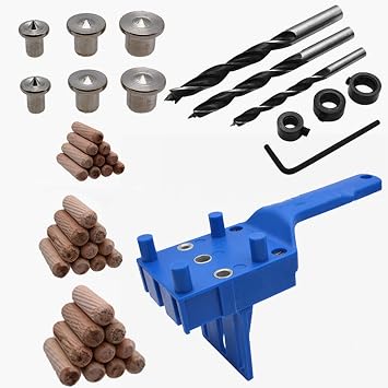 44Pcs/Set Woodworking Doweling Jig Kit 6/8/10 mm Handheld Wood Drilling Doweling Hole Saw Tools,Drill Guide Kit for Joinery Doweling Jig Hole Saw Tools Blue