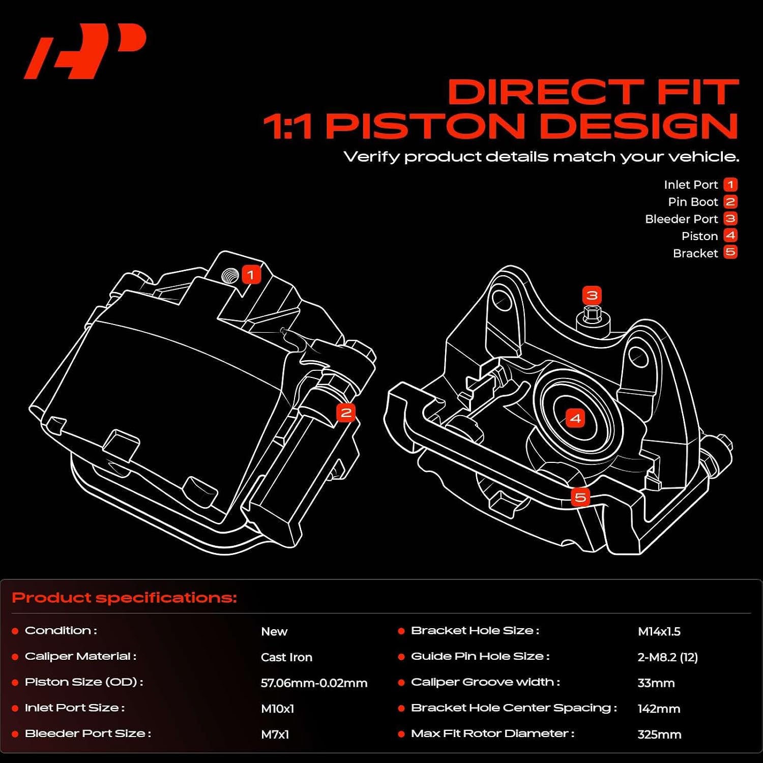 A-Premium Front Right Disc Brake Caliper Assembly with Bracket Compatible with Nissan Models - Maxima 2009-2014 2016-2023, Sentra 2009-2012