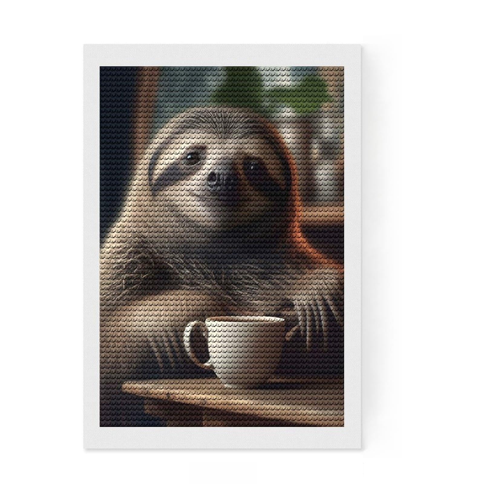 Junmoney Morning Sloth Full Drill Diamond Painting Kit 8"x12", for Adults, Boho Decor, with Tool Kit, Artistic Hobby, Aesthetic Room Decor