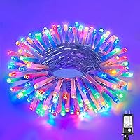 Vista 19 de Guirnalda de luces navideñas con 300 LEDs, 99 pies, para interiores y exteriores, cable transparente, impermeable, 8 modos, conectables, decoración