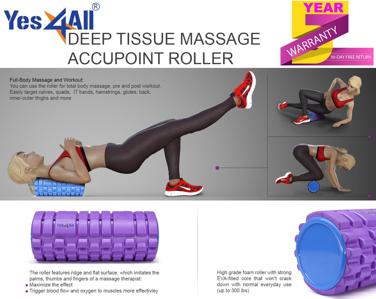 BLACK AP ROLLER 5” x 13” DEEP TISSUE MASSAGE - ²BDZYZ