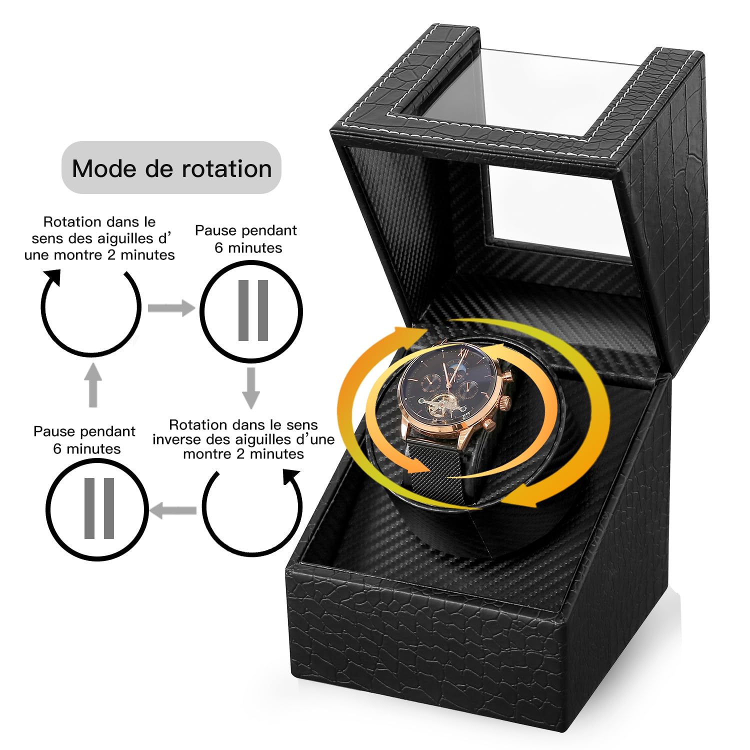 Remontoir de Montre Automatique, boîtier Automatique pour 1 ou 2 Montres, alimenté par Batterie ou Adaptateur Secteur