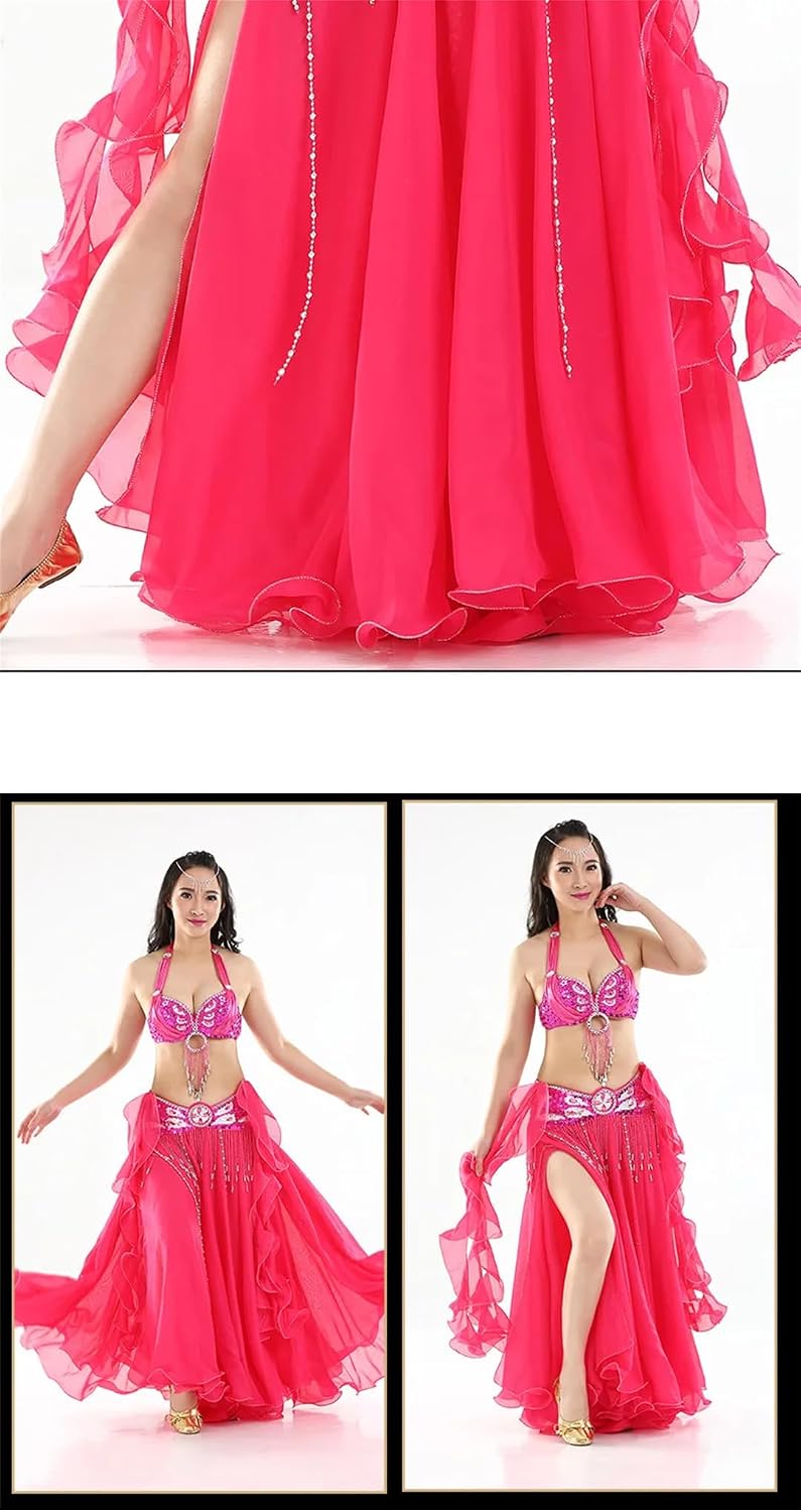 Hndudnff Solid Belly Dance Skirts Women Sexy Dancing Long Skirts Oriental Dance Skirt (Without Belt)