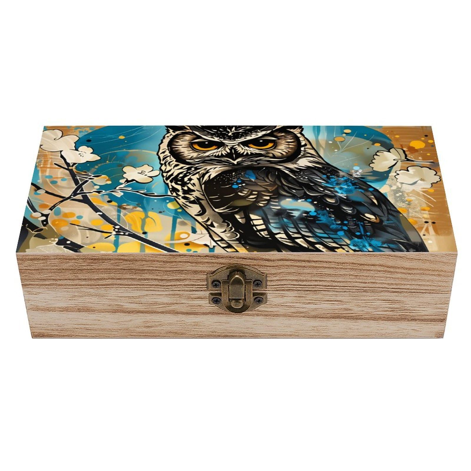 asbwuo Cute Owl Sitting on The Branch Vintage Wooden Keepsake Box