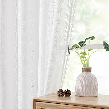 Amazon.com: Ronaldecor White Boho Linen Textured Tassel Sheer Lace
