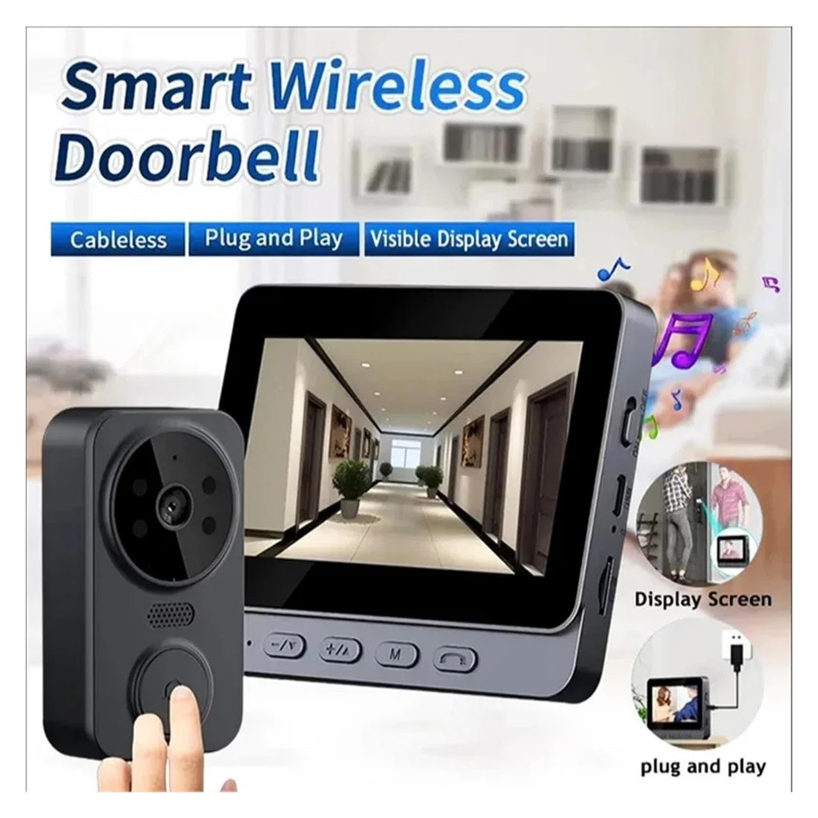 Caméra de Sonnette vidéo Intelligente sans Fil, 1080P HD avec