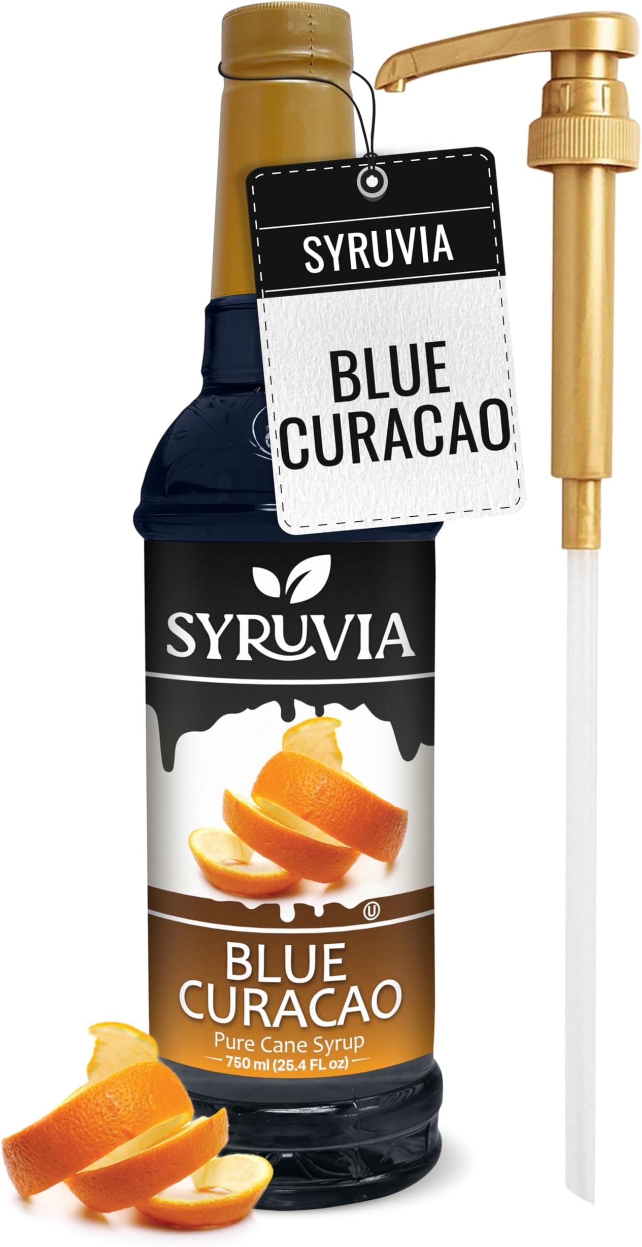 Blue Curacao Syrup, Flavored Syrup for Cocktails, Drinks, Lemonades, Iced Teas, and Desserts – 25.4 fl oz, With Pump