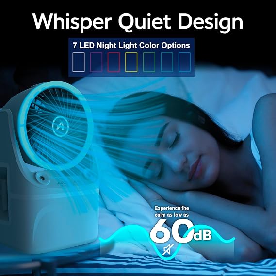 Arctic Air Ice Jet X3 Portable Air Cooler,Dual Mist Modes, Up to 8-Hour Cooling Time, 3-Speed Portable Cooler with Adjustable Airflow, USB C, LED Mood Light, Lightweight, Great for Home & Travel