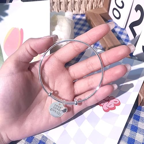 Miniatura 6 de Honbay 50 dijes de aleación con palabras inspiradoras redondas que nunca te rindas, para manualidades, aretes, collares, pulseras, manualidades,