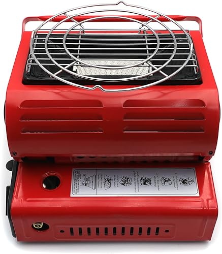 Miniatura 7 de HTTMT - Calentador portátil de cerámica de gas butano rojo LP 2 en 1 para camping, estufa de cocción de emergencia PN ET-COOK009-RED