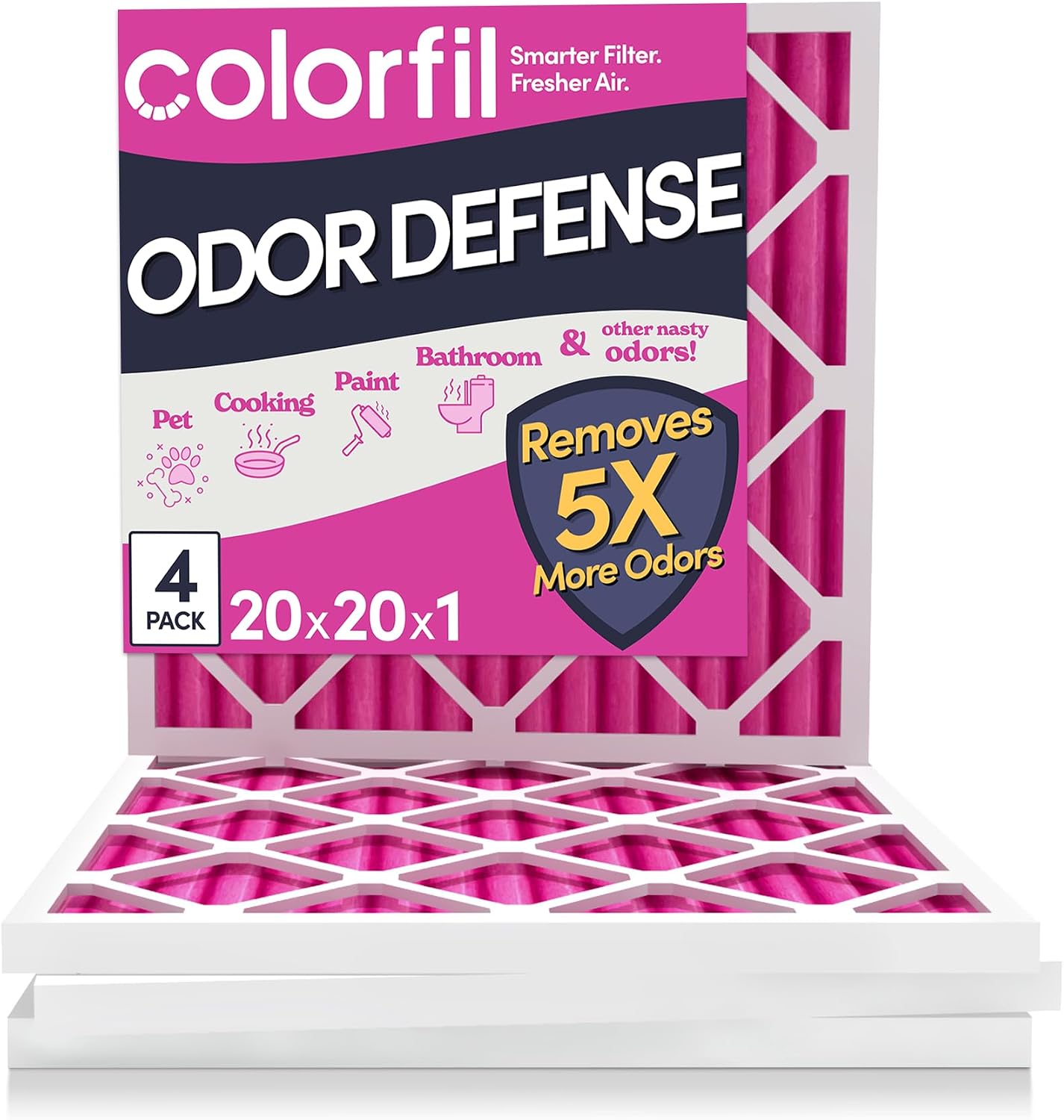 Colorfil 20x20x1 Air Filter (4-Pack) | Made in the USA | Color Changing | Remove Cat and Dog Odor | MERV 8 for Pet Hair Dander and Dust | 19.5"x19.5"x0.75" Exact Size
