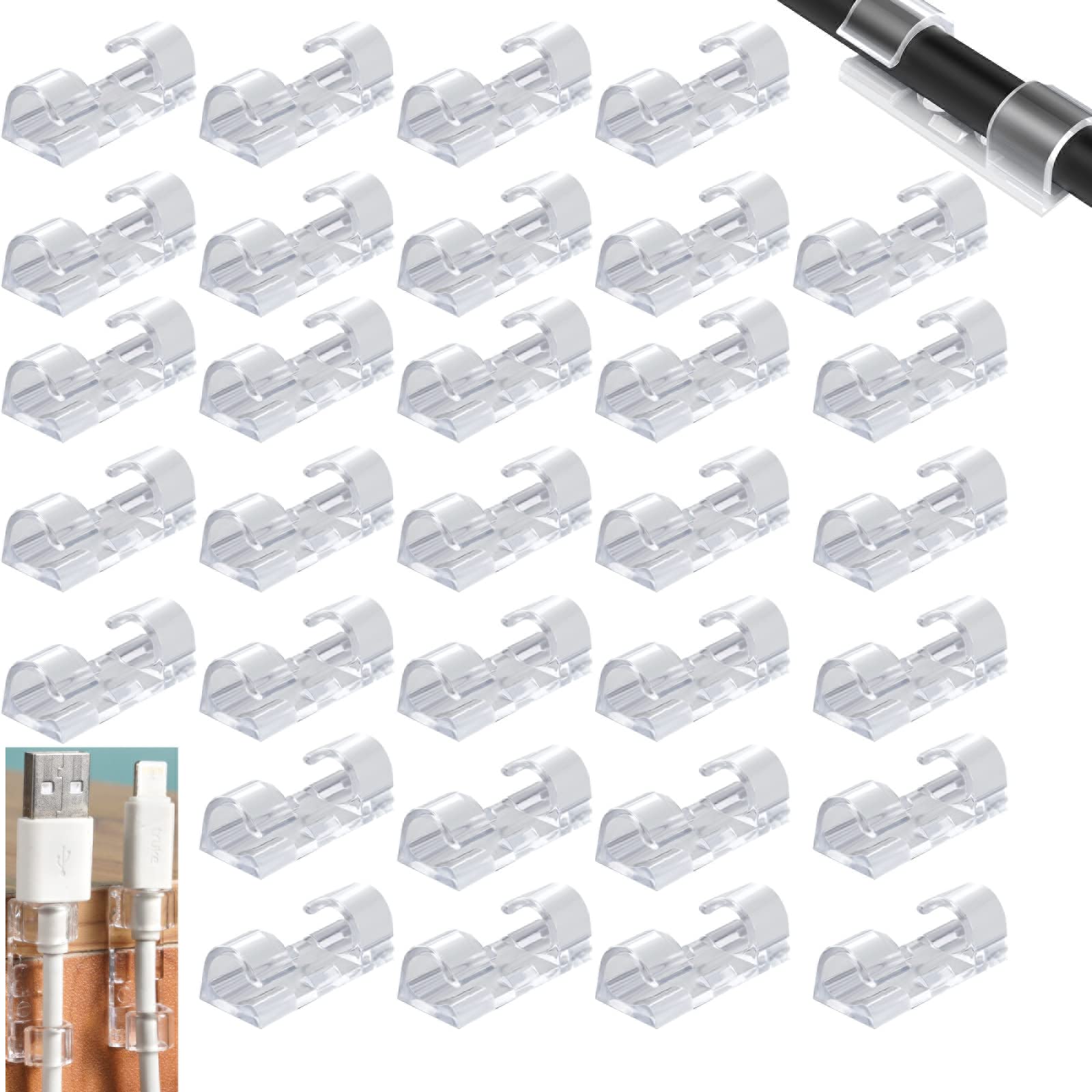 XiaZhiZhen Kabelclips 60 Stück Kabelhalter Selbstklebend Transparente Runde Kabel-Clips Desktop-Organizer Kabel-Organizer für Netzwerkkabel Audiokabel Mauskabel…