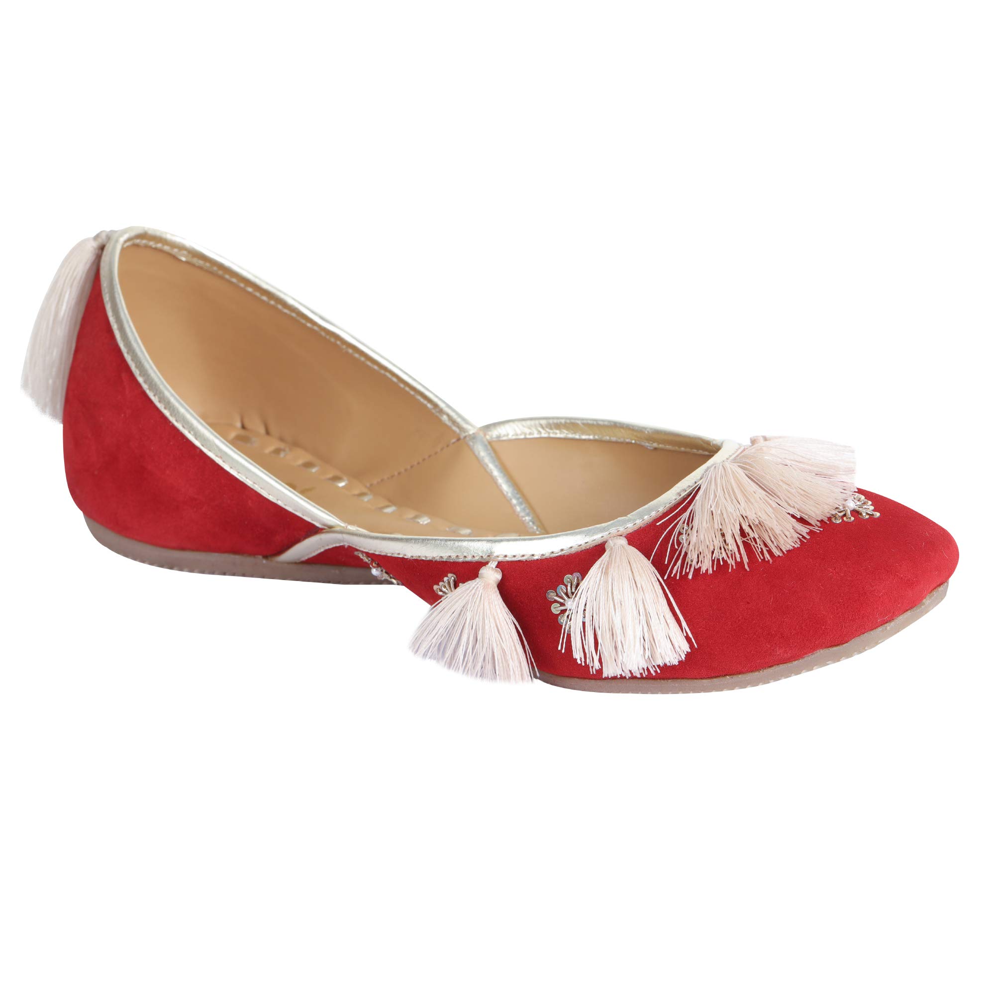 Amica Slexia Women's Leather Stylish Traditional Jutis & Mojari (Red_Size-7)