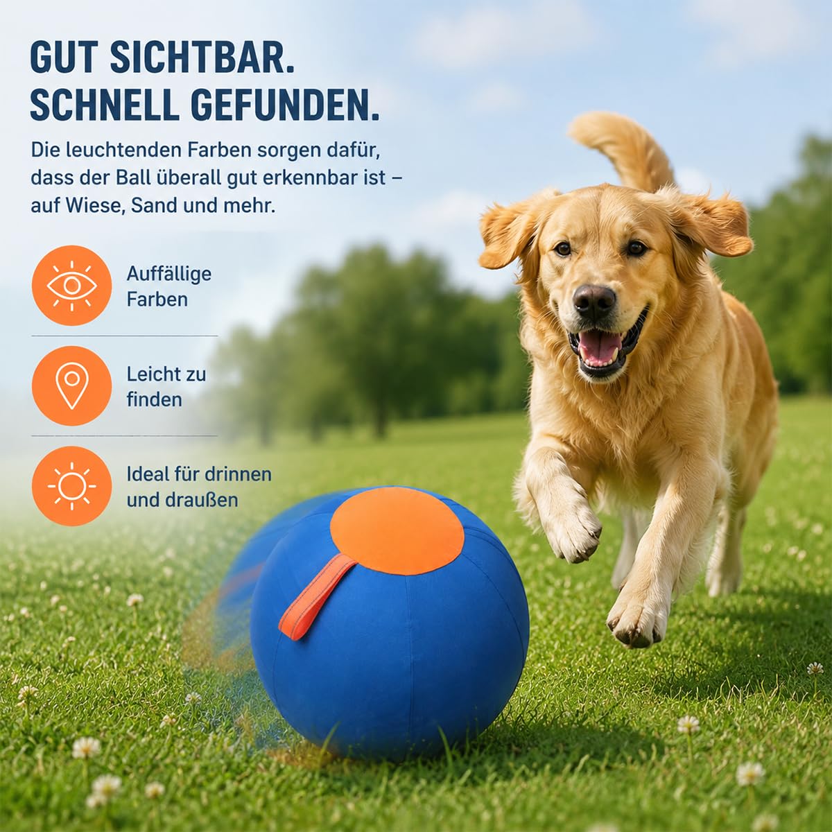 Lentiva Norden Treibball, Treibball für Hunde, ufblasbarer Herding Ball für mittlere & große Rassen, Kau- und kratzfester Hüteball mit Handschlaufe, Riesen Hundeball für Outdoor Training (B,55 CM)