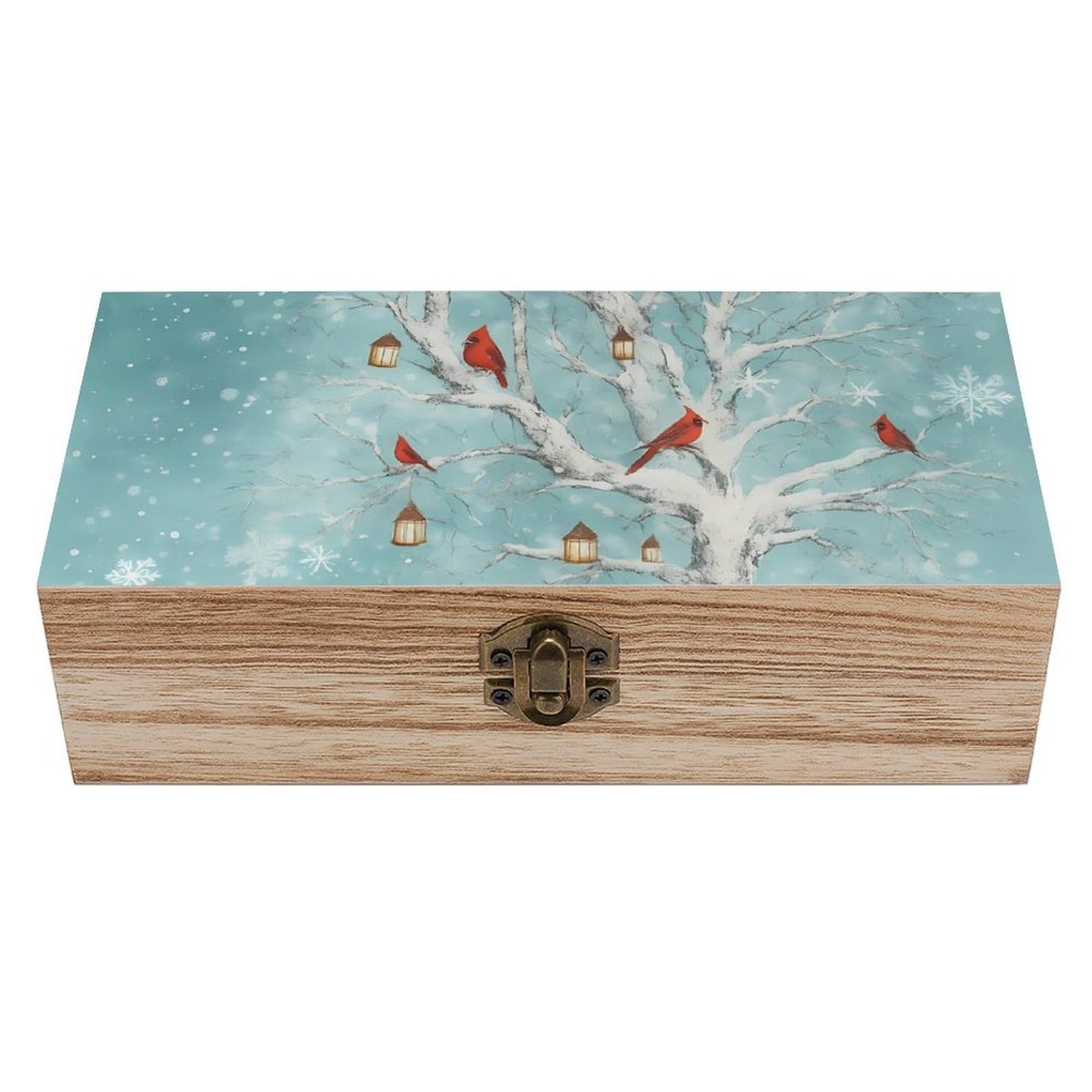 HLBSDM Winter Cardinal on Tree Retro Wooden Storage Box Jewelry Art Gift Boxs Decorative Keepsake Boxes