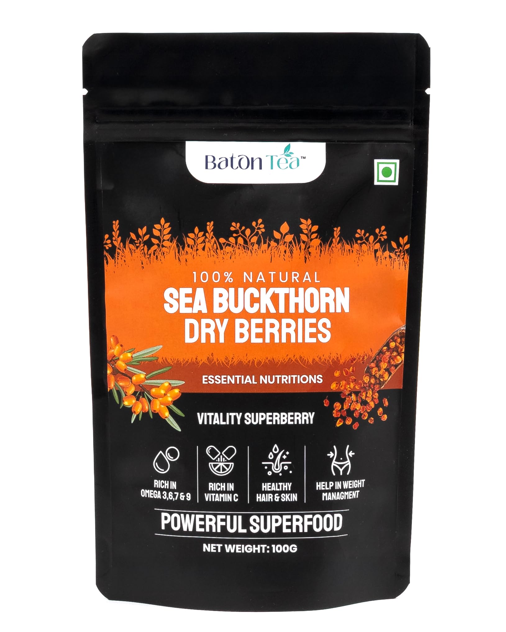 Sea buckthorn Dry Berry 100 gm – Natural | Rich in fatty Acids Omega 3,6,7,9 | Collagen | Fiber | Sun Dried Seabuckthorn Berries | No Added Sugar or Preservatives | Natural Source of Multivitamin Vitamin C & E | Nourishes Skin & Hair | Immunity & Skin Support | Sourced from Ladakh-image-44