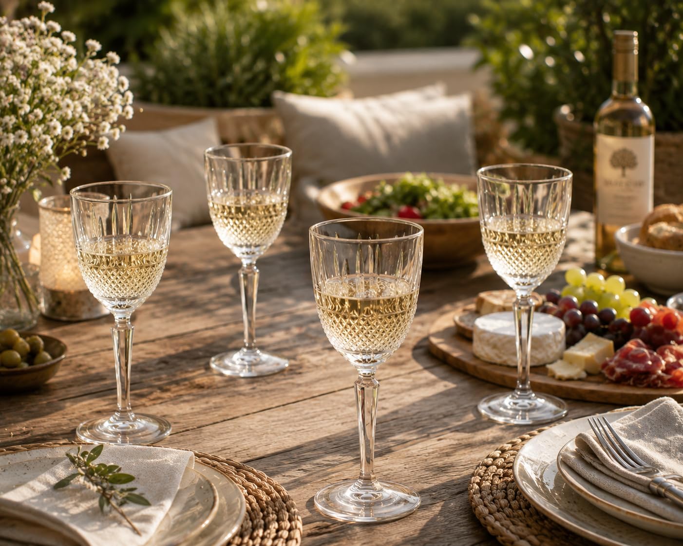 DIAMANTE Par de copas de vino de cristal, colección Ava, 4 copas en caja de regalo