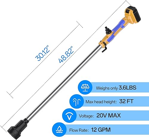 Miniatura 7 de Bomba de transferencia de agua inalámbrica compatible con batería Dewalt de 20 V MAX (sin batería) 720 GPH, cabezal de 32 pies, kit de bomba de