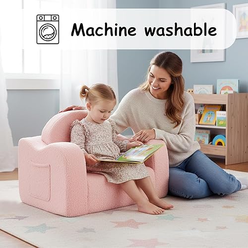 Miniatura 6 de Tiita Silla para niños, sillas plegables cómodas para niños, sofá de felpa 2 en 1 para niños, sillón con reposabrazos de bebé, sofá a tumbona, sofás