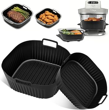 Dreamtop 2 Pack Silicone Air Fryer Liners for Ninja Crispi Pro AS101CY - Reusable Non-Stick Square Silicone Mats for 6 QT & 2.5 QT Glass Container, Air Fryer Baskets Liners, Dishwasher Safe