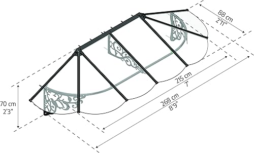 Miniatura 6 de Palram - Toldo Canopia Lily de 9 pies x 3 pies de policarbonato, aluminio y acero galvanizado de 105 pulgadas de largo para ventana, puerta, patio,