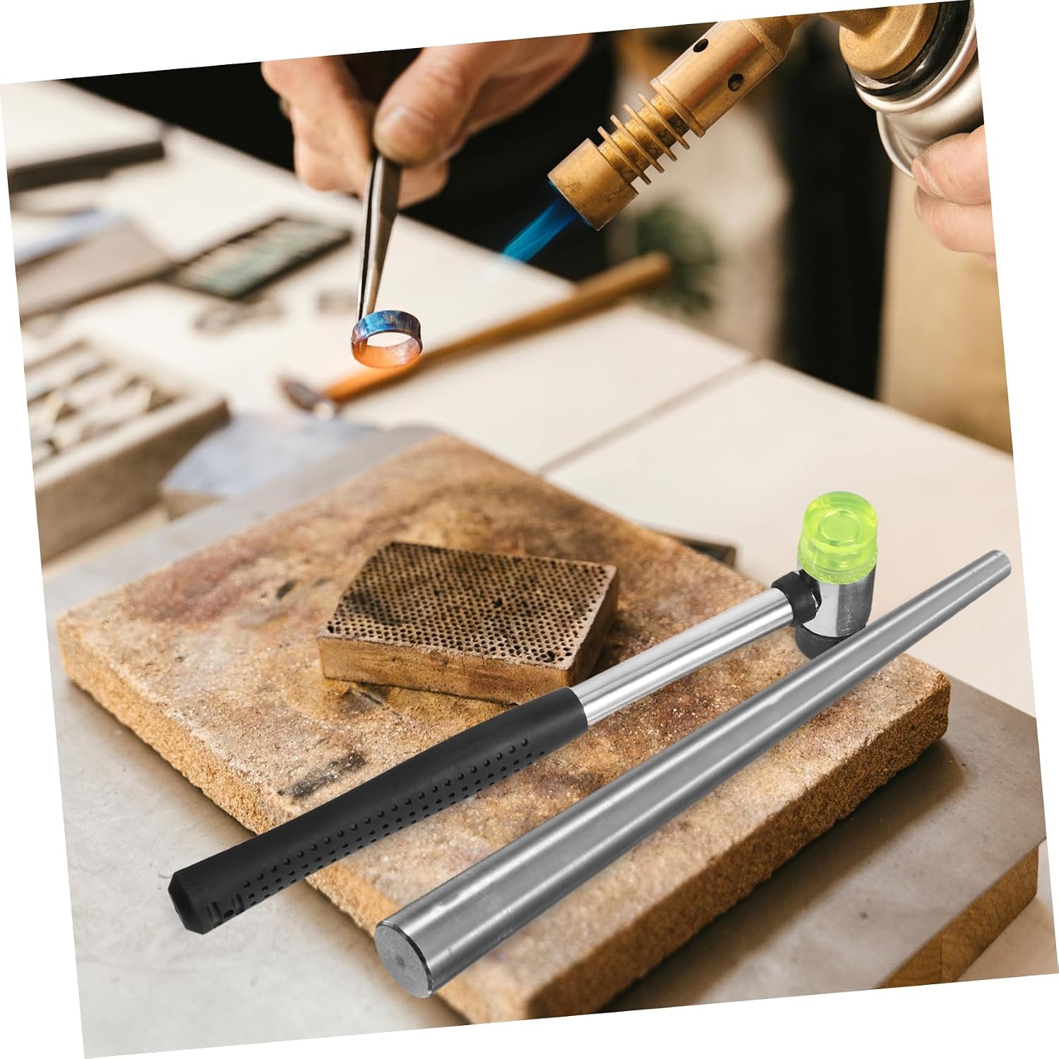 Jewelry Resizer with Stainless Steel Mandrel Plastic Hammer for Precise Ring Repair and Sizing for DIY Jewelry Making