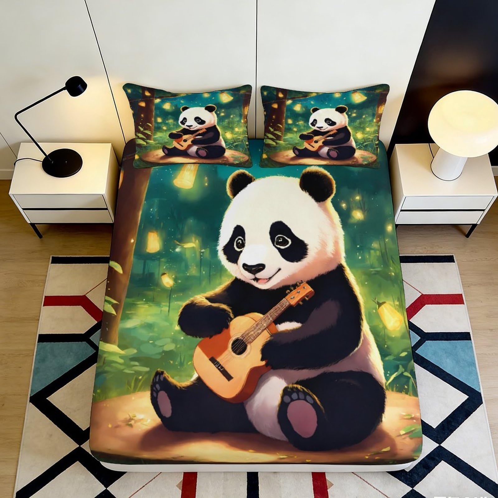 Pnayamiorkfel Style-6 3D Printed Panda Forest Fitted Sheet Microfiber Soft Breathable Guitar Bed Cover For Bedroom Dorm Decor 90X200x25cm