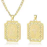 LETFLY Initial Necklaces for Women Men, 18K Gold Plated Letter Cross Pendant Necklace Alphabets A-Z Figaro Chain Jewelry Gifts