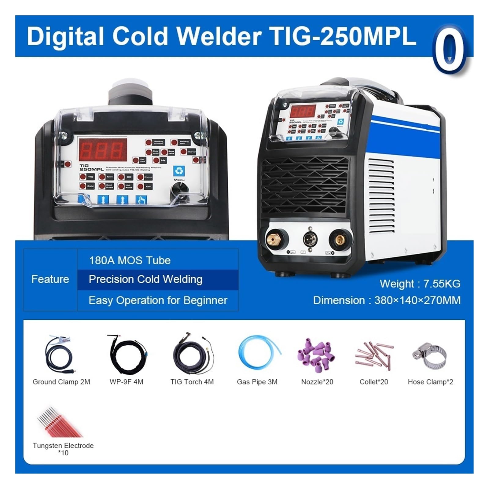 Soldador de calentamiento rápido, TIG/TIG Pulso/Frío Multifuncional,Máquina de soldadura TIG Tubo MOS,Máquina de soldadura con Afficheur de température précis (Color : PACKAGE0 220, Size : 1)