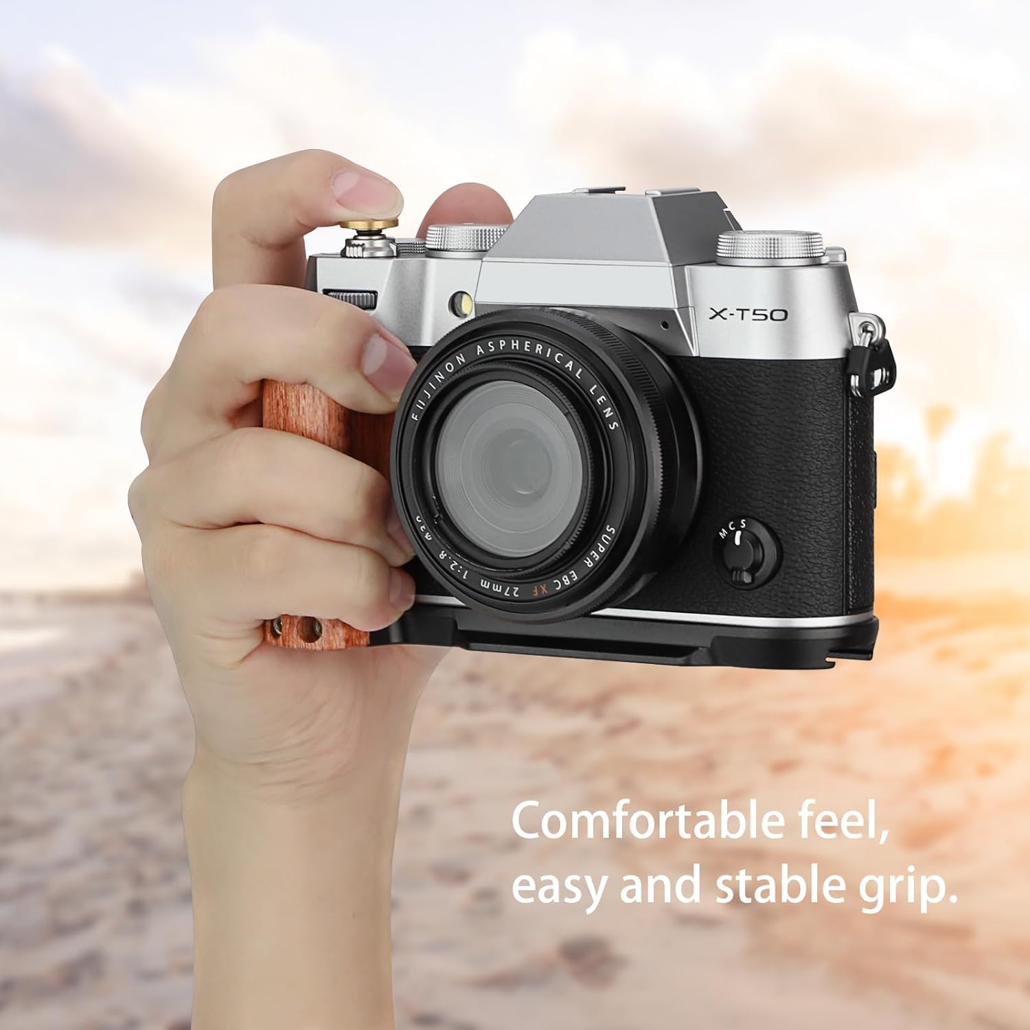LEFTFOTO X-T50 Retro Handgrip L-Shape Bracket Handle with Wooden Grip for Fujifilm X-T50 Camera,with Built-in Bottom Arca Quick Release Plate, with Shutter Button,Black - Image 7