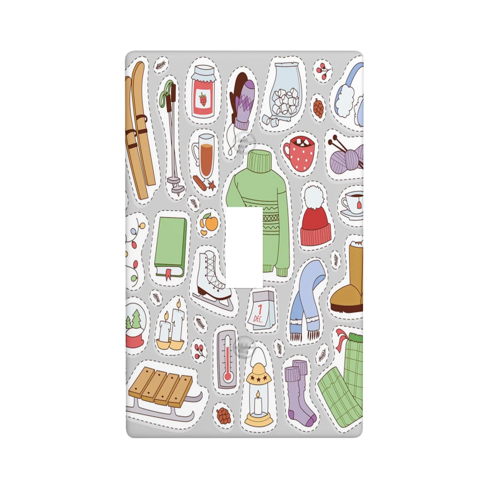 Ski Pattern 1-Gang Toggle Wall Switch Plate Cover,Cutout Sweater Mitten Cocoa,Retro Decorative Light Switch Cover Board Wallplates Kitchen Accessories & Decor,Grey Multicolor