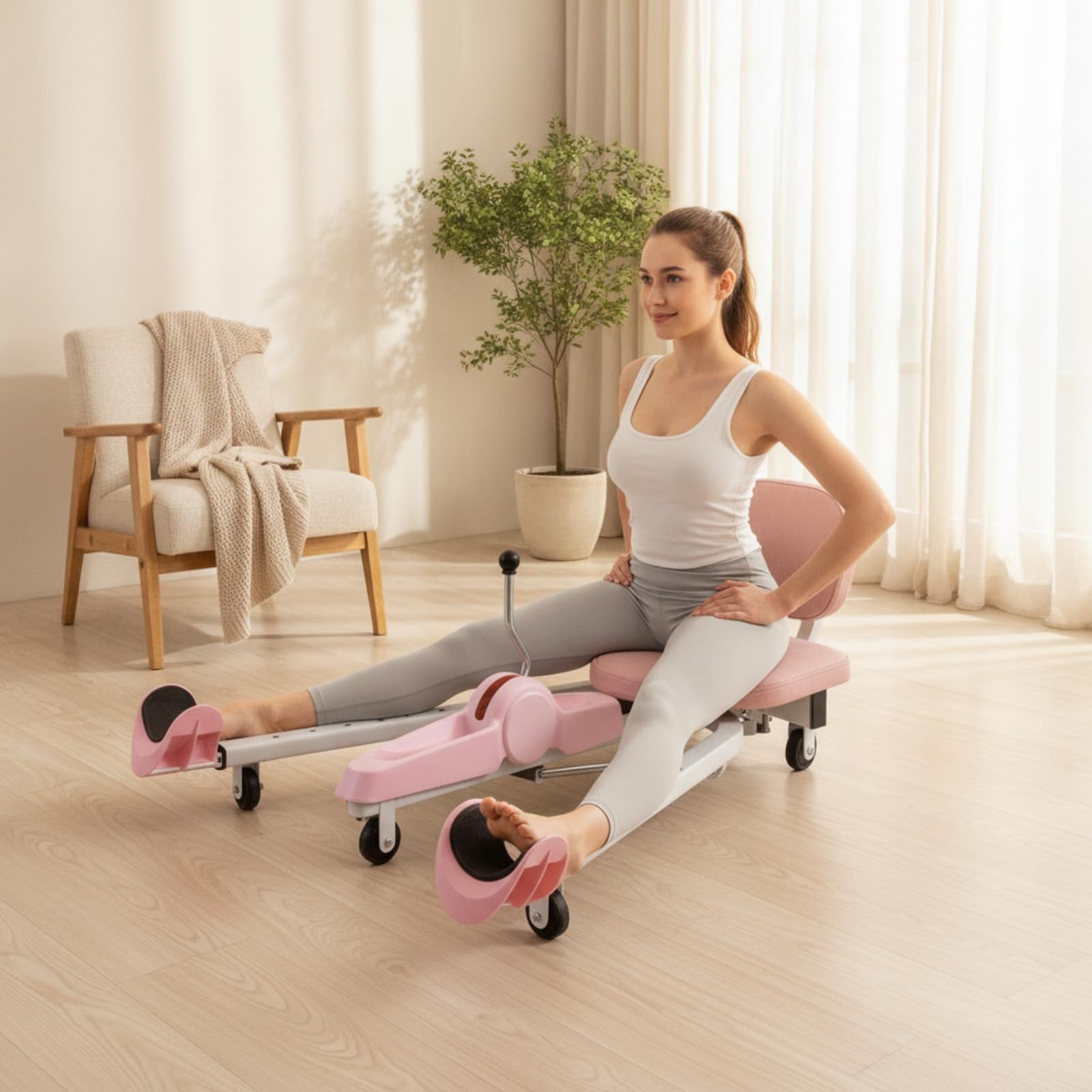Divaricatore di Gambe con Schienale Imbottito Stabile Divaricatore di Gambe con Ruota Resistente Spaccata per Atleti, Danza