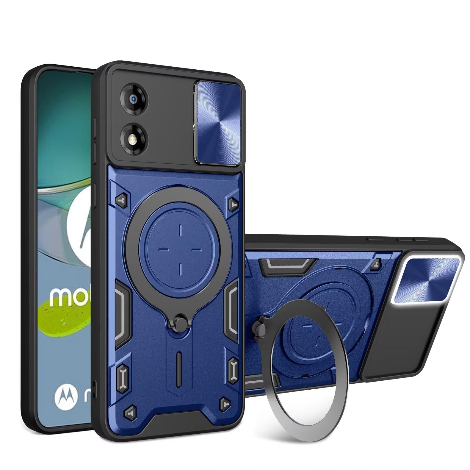 Handyhülle Für Motorola Moto G14 4G - Mit Kamera-Schiebeabdeckung & Metall-Ringständer - Roségold