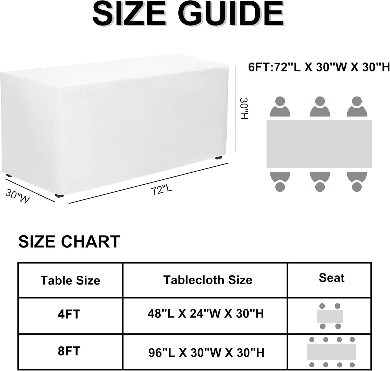 PLOYMONO Fitted Tablecloth, 2 Pack Table Clothes for 6 FT Rectangle Table, (72x30 Inch) Polyester Fabric Cover for Trade Craft Show, Buffet, Banquet, Wedding (White) - Image 7