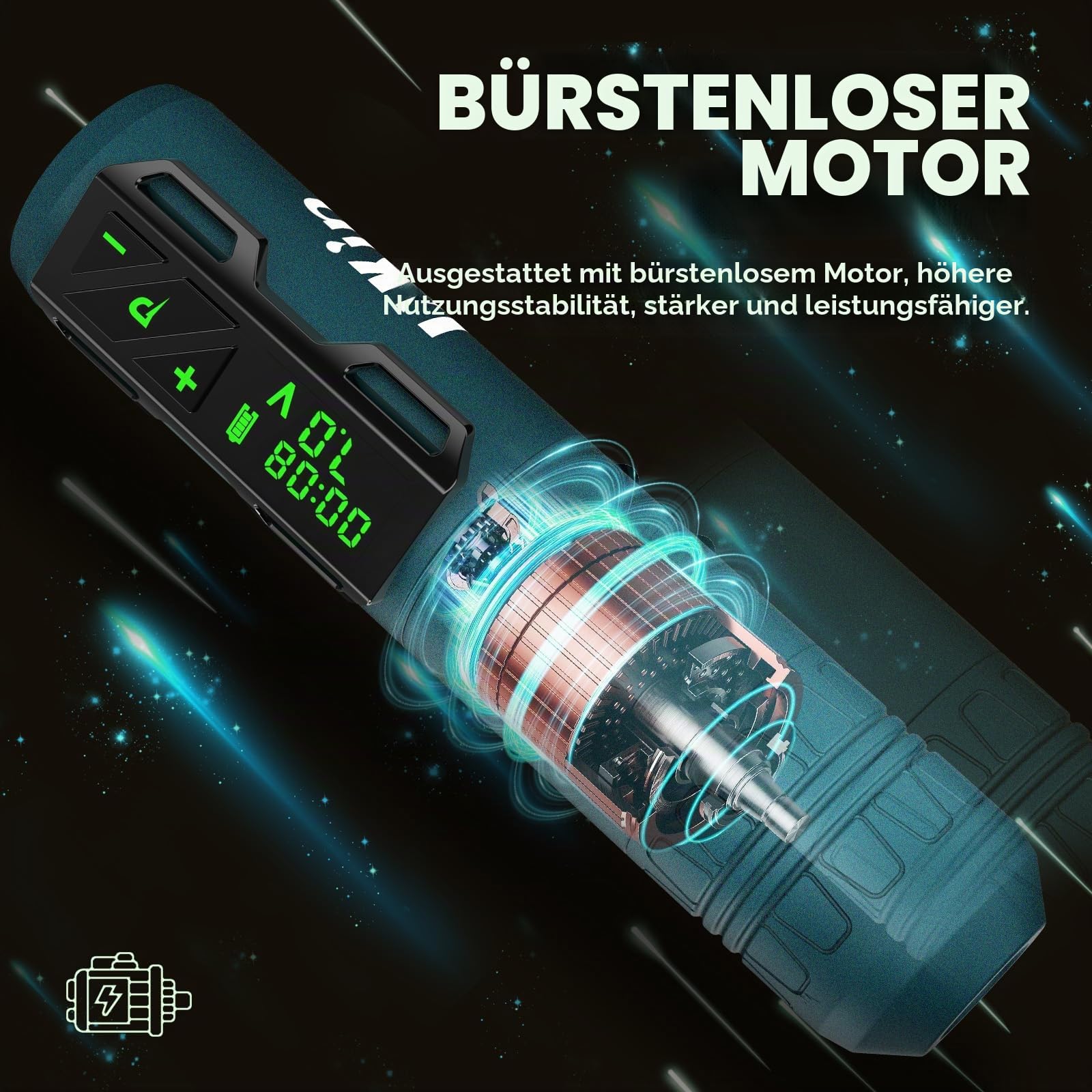 INKin Tattoo Maschine Set Anfänger, Kabelloser Tattoo Set mit 1800mAh Akku Bürstenloser Motor, 3.5mm Hublänge Tattoo Maschine, Tattoo Nadeln und Tattoo Farbe, Tattoo Zubehör Komplettes Set