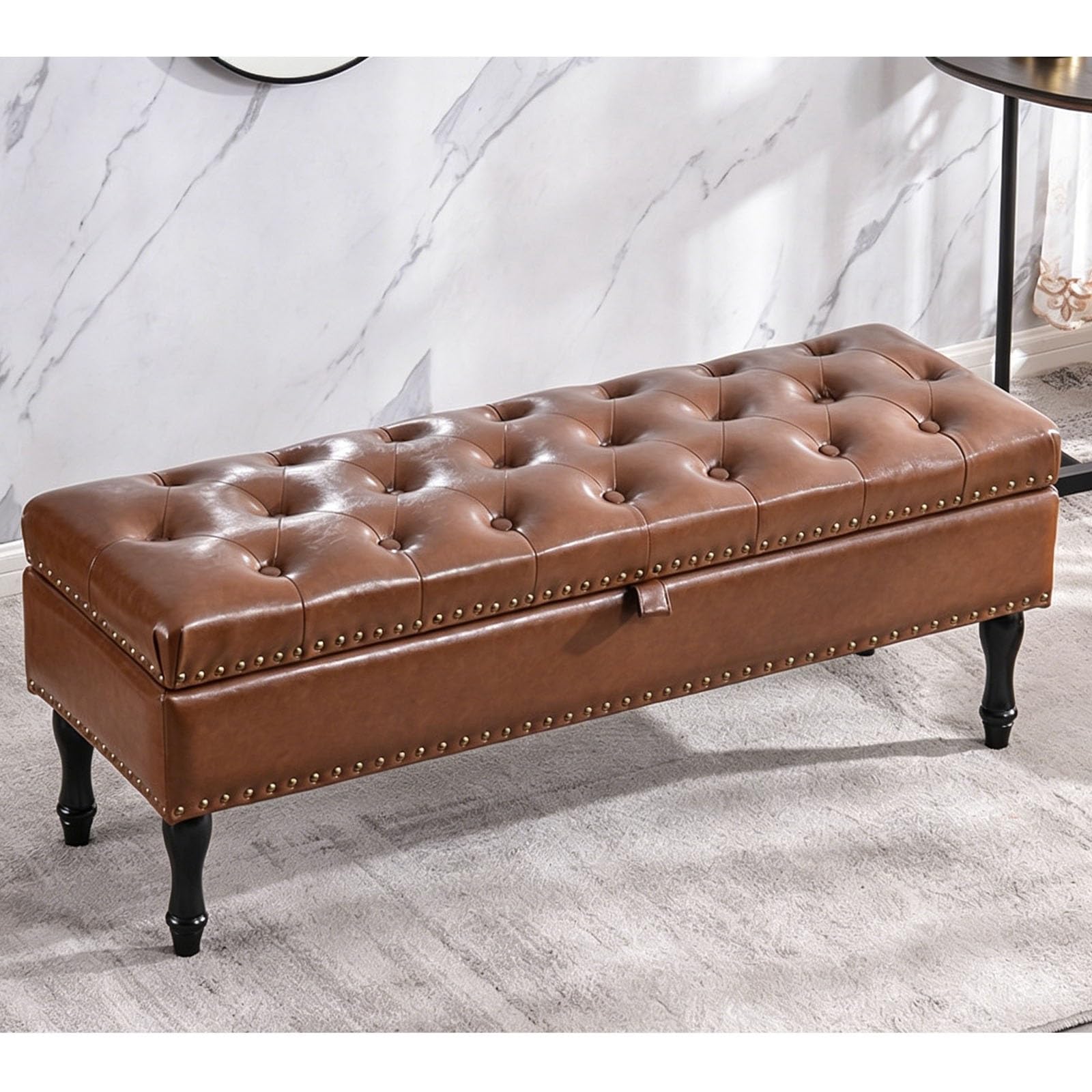 Banc de rangement rembourré 100cm avec pieds en métal et coffre à chaussures