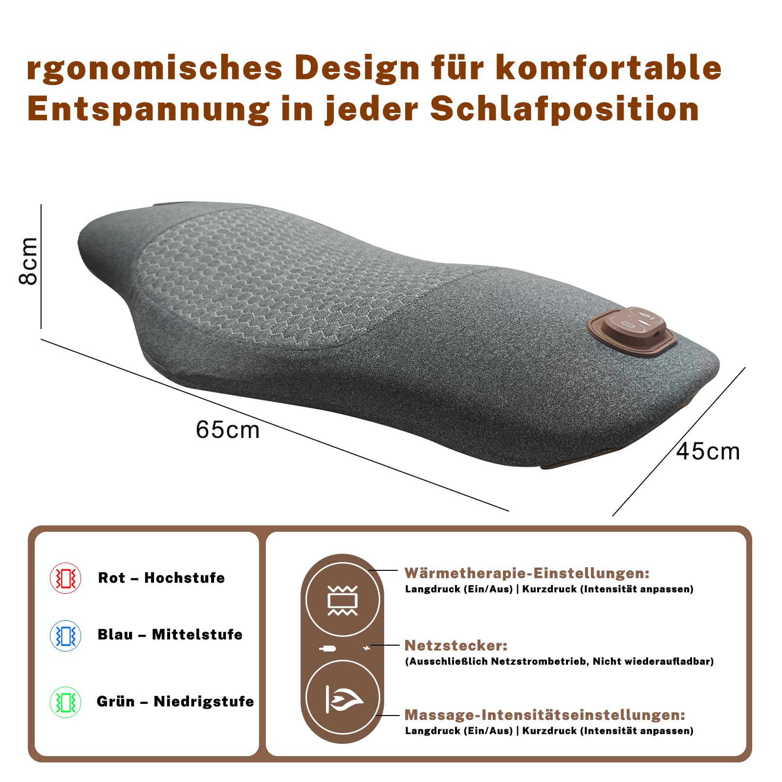 3 In 1 Rückenmassagegerät, Elektrisches Lendenkissen mit Wärme & Vibrationsmassage, Ergonomische RüCkenstüTze, MassagegeräT RüCken, Electric Lendenwirbel-Massagegerät Massagegerät Rücken with Traction