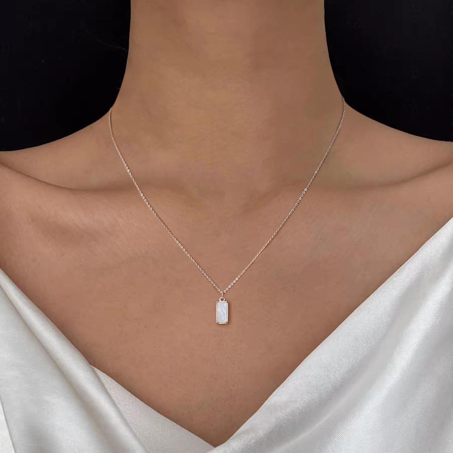 Crysdue 925 Sterling Silver Natural Stone/Opal/Moonstone Pendant Necklace Meaningful Jewelry for Women Mothers Day Birthday Christmas - Image 2