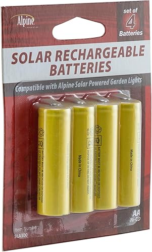 Miniatura 10 de Alpine Corporation AA Ni-CD Baterías recargables de repuesto para luces de jardín alimentadas por energía solar, juego de 4
