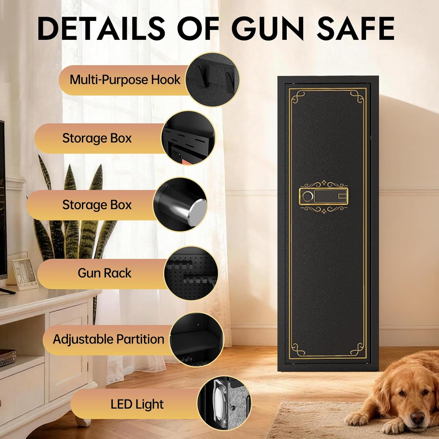 KAER 12-15 Fingerprint Long Gun Safe for Rifles & Pistols | Password Lock | Adjustable Shelves | Perfect for Apartments, Homes, Offices | Secure Storage and Quick Access Gun Cabinet