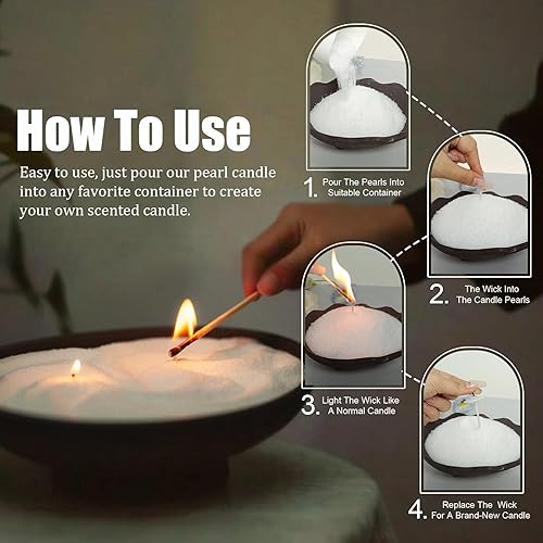 Miniatura 4 de Vela perlada de 18 onzas (1.1 libras) con 30 mechas de algodón perfumada Osmanthus amarillo oscuro, velas recargables de cera de arena en polvo de