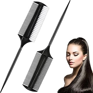 Nuenen 2 Pcs Black Smoothing and Sectioning Brush Set - Double-Sided Comb for Edge Teasing, Parting, and Ballroom Dancing Hairstyling