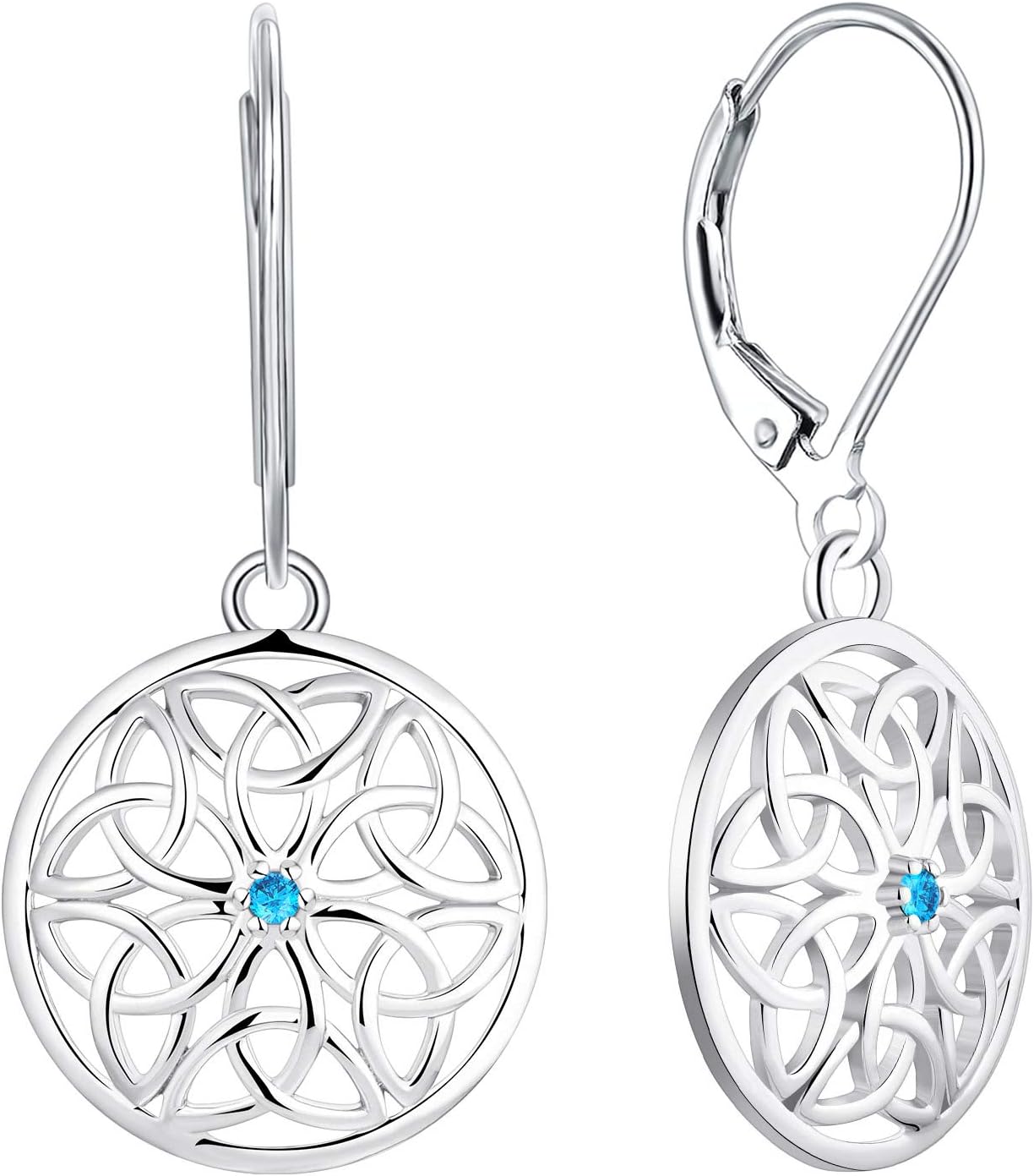 JO WISDOM Women Knot Earrings,925 Sterling Silver 3A Cubic Zirconia Irish Triquetra Celtic Knot Drop & Dangle Earrings with White Gold Plated