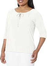 Star Vixen Women's 3/4 Sleeve, Front Tie Peasant Top