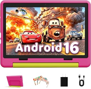 Gleeso 안드로이드 16 아동용 태블릿, 24GB RAM 64GB ROM 태블릿, 어린이 유아 아동용, 6000mAh 배터리, 자녀 보호 기능, 어린이 모드, GMS 인증, 25.4cm(10인치) 아동용 태블릿, 케이스 포함, 듀얼 카메라, 선물, 핑크