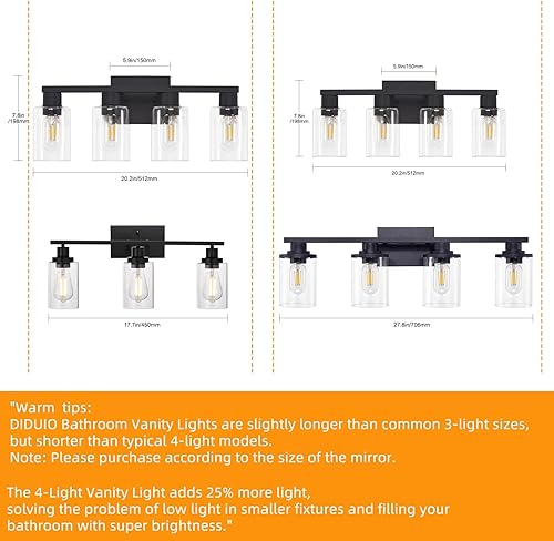 Miniatura 8 de Luces negras de tocador para baño, 4 luces, lámpara de tocador de baño, accesorios de iluminación clásicos sobre espejo, luces de tocador de granja