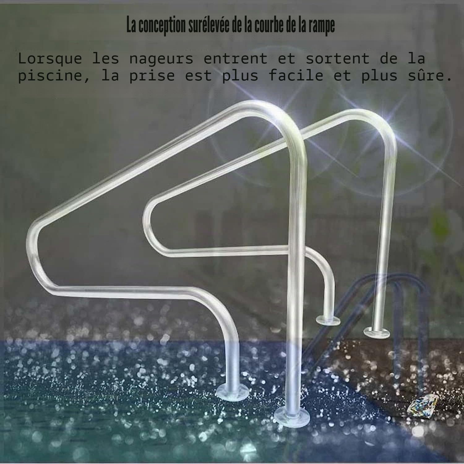 Main courante de piscine en acier inoxydable 316 – Pour intérieur/extérieur – 0,15 cm d'épaisseur – Argent – Durable et élégante