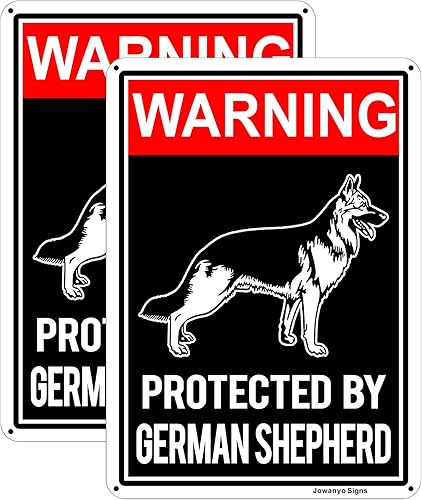 Señal de advertencia de perro protegido por pastor alemán, 14 x 10 pulgadas, aluminio reflectante, fácil de montar, protección UV, resistente a la